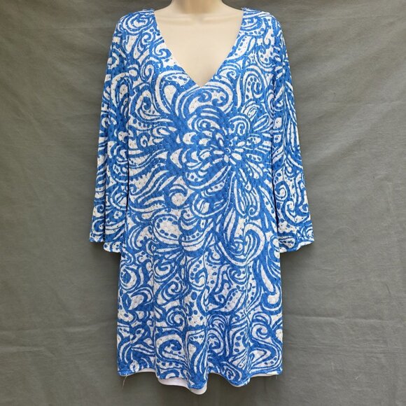 Lilly Pulitzer Dresses & Skirts - Lilly Pulitzer Size L 86026 Jade Resort Current Affairs Crochet Tunic Dress Blue